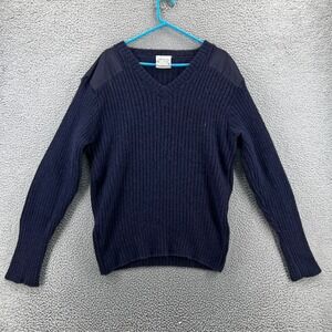 Military Sweater Men Large Blue Ribbed Heavy Shoulder Elbow Patch UK Commando
